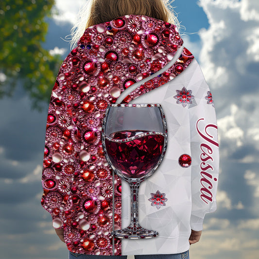 Einfach ein Mädchen, das Wein liebt – personalisiertes T-Shirt mit Weinmuster