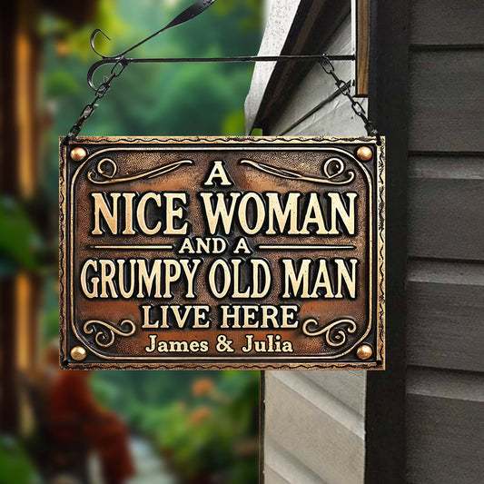 Nice Woman And Old Man - Personalized Husband And Wife Rectangle Metal Sign