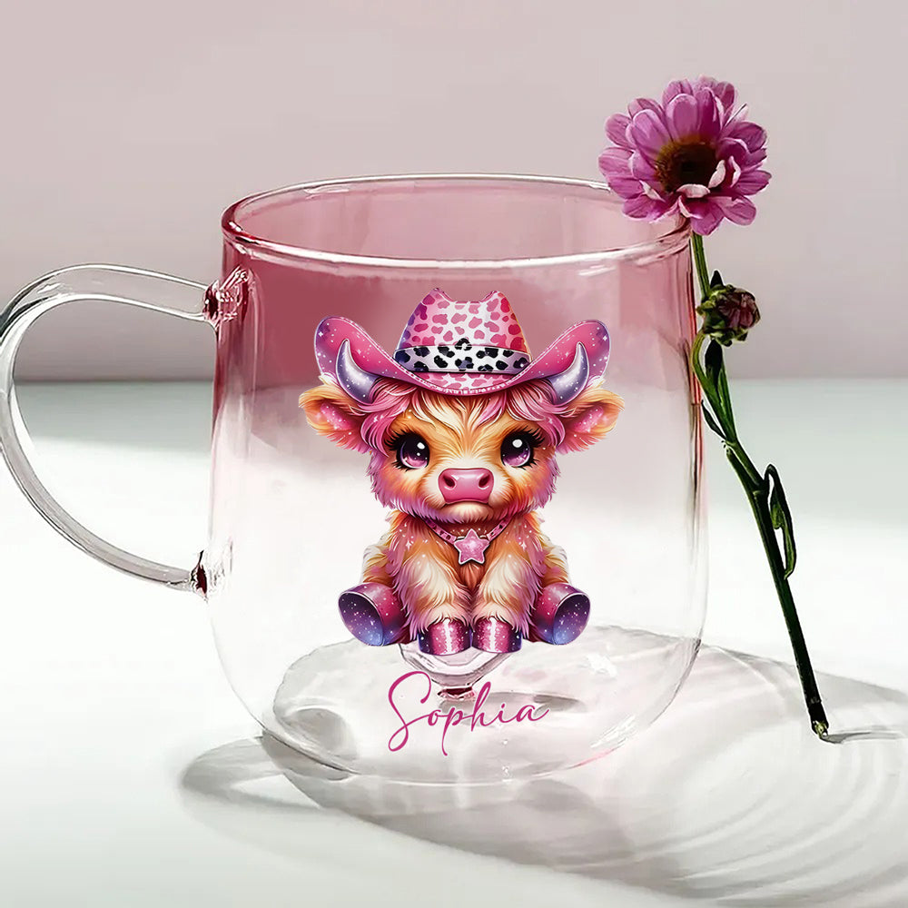 Mug personnalisé « Vache des Highlands mignonne » - Mug en verre dégradé « Vache des Highlands mignonne »