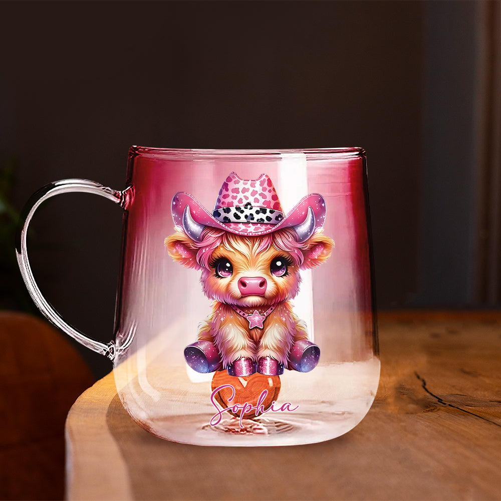 Mug personnalisé « Vache des Highlands mignonne » - Mug en verre dégradé « Vache des Highlands mignonne »