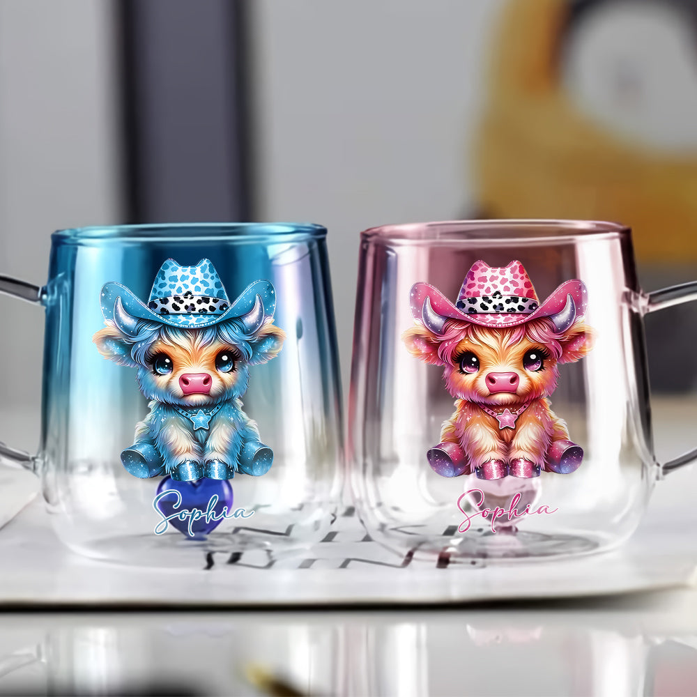 Mug personnalisé « Vache des Highlands mignonne » - Mug en verre dégradé « Vache des Highlands mignonne »