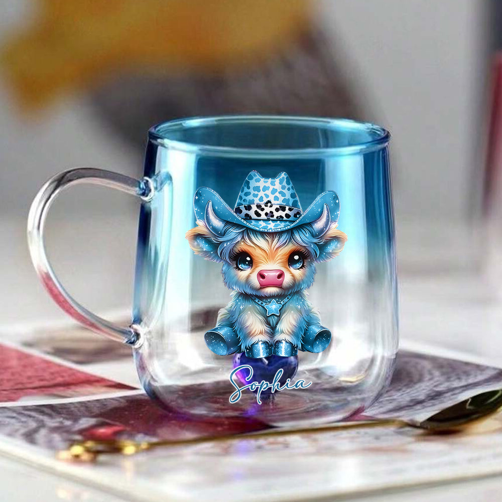Mug personnalisé « Vache des Highlands mignonne » - Mug en verre dégradé « Vache des Highlands mignonne »