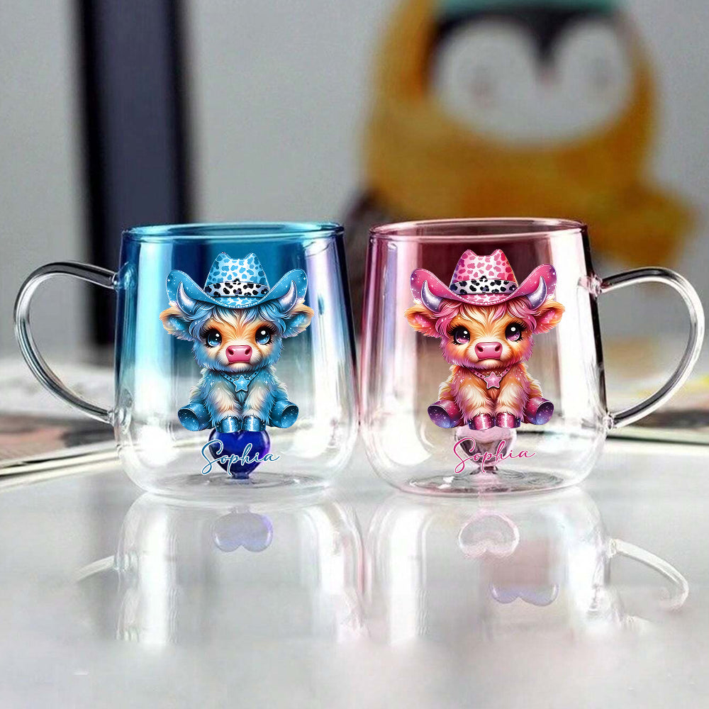 Mug personnalisé « Vache des Highlands mignonne » - Mug en verre dégradé « Vache des Highlands mignonne »