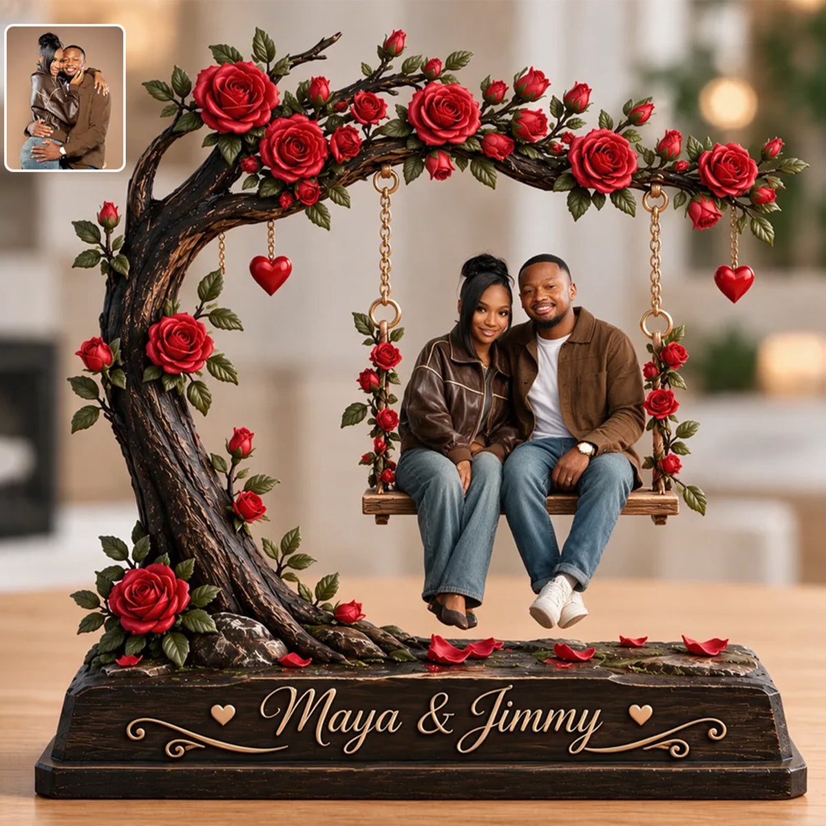 Custom Couple On The Tree Swing - Personalized Couple Plaque With Charm