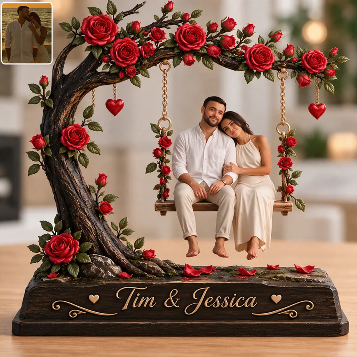 Custom Couple On The Tree Swing - Personalized Couple Plaque With Charm