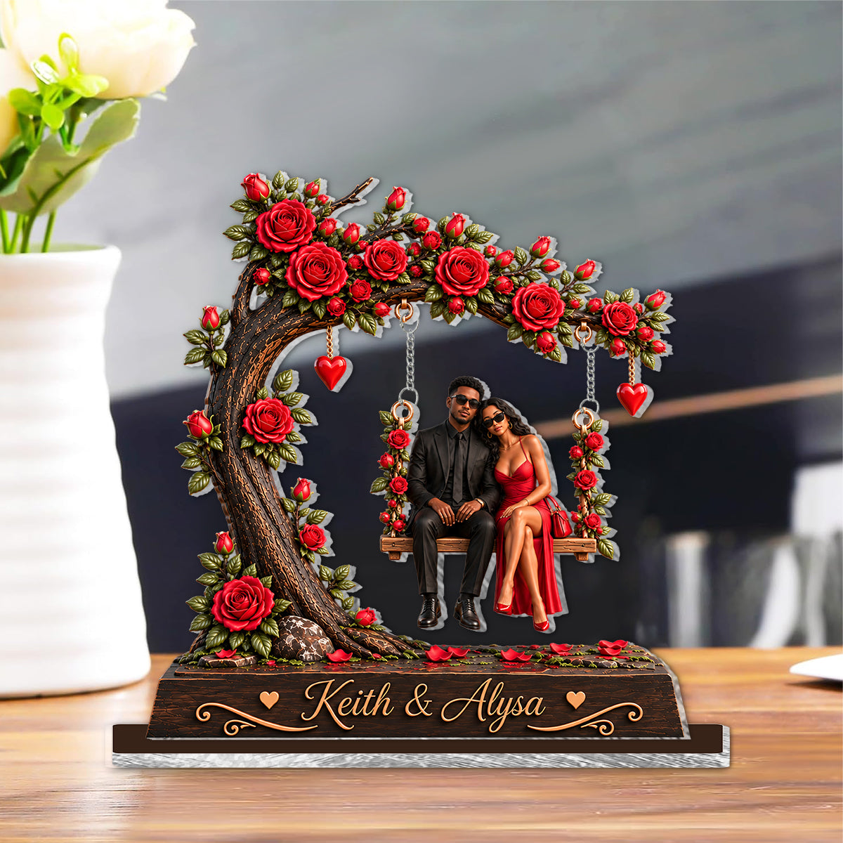 Custom Couple On The Tree Swing - Personalized Couple Plaque With Charm