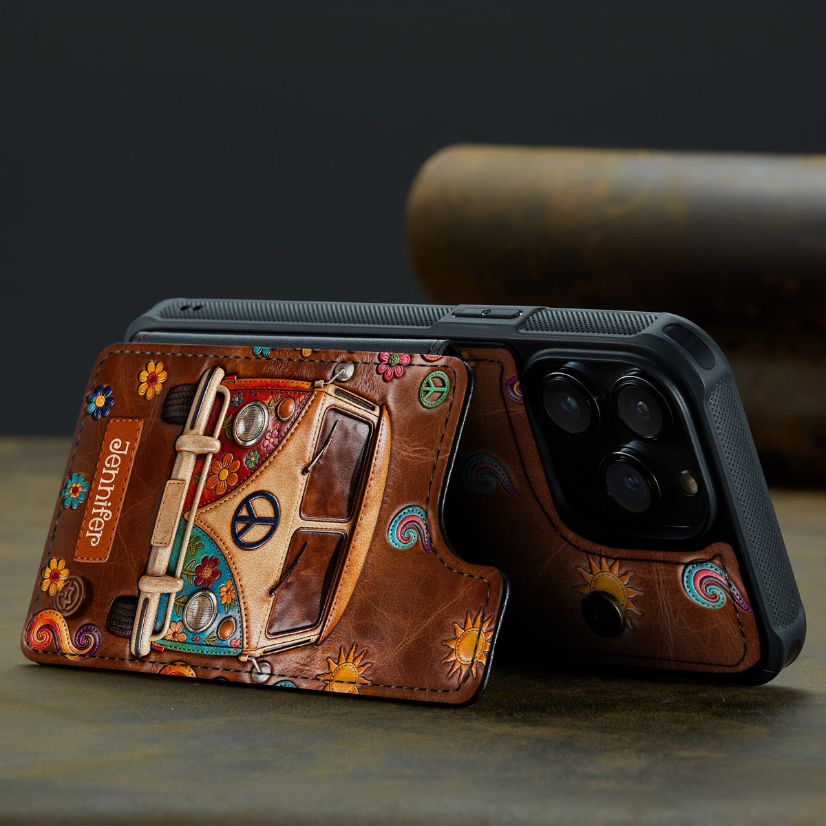 Étui portefeuille pour téléphone à motif floral hippie - Étui de téléphone personnalisé et imprimé avec élégance