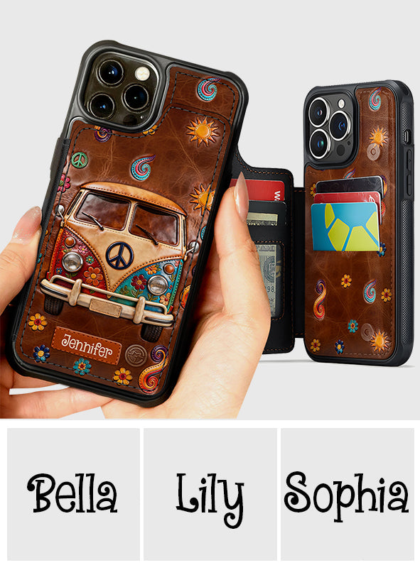 Étui portefeuille pour téléphone à motif floral hippie - Étui de téléphone personnalisé et imprimé avec élégance