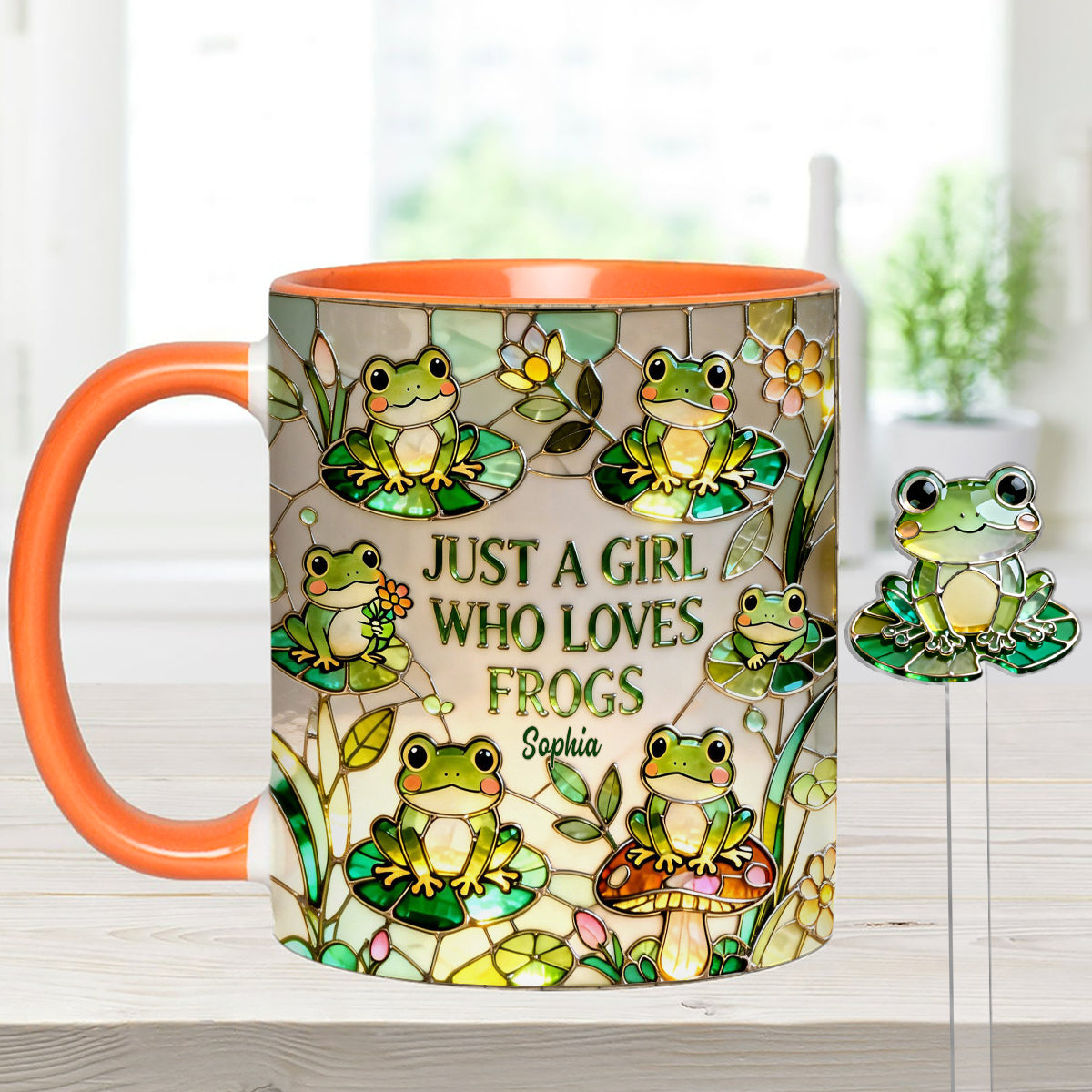 Einfach ein Mädchen, das Frösche liebt – Personalisierte Frosch-Tasse mit Acryl-Rührstäbchen