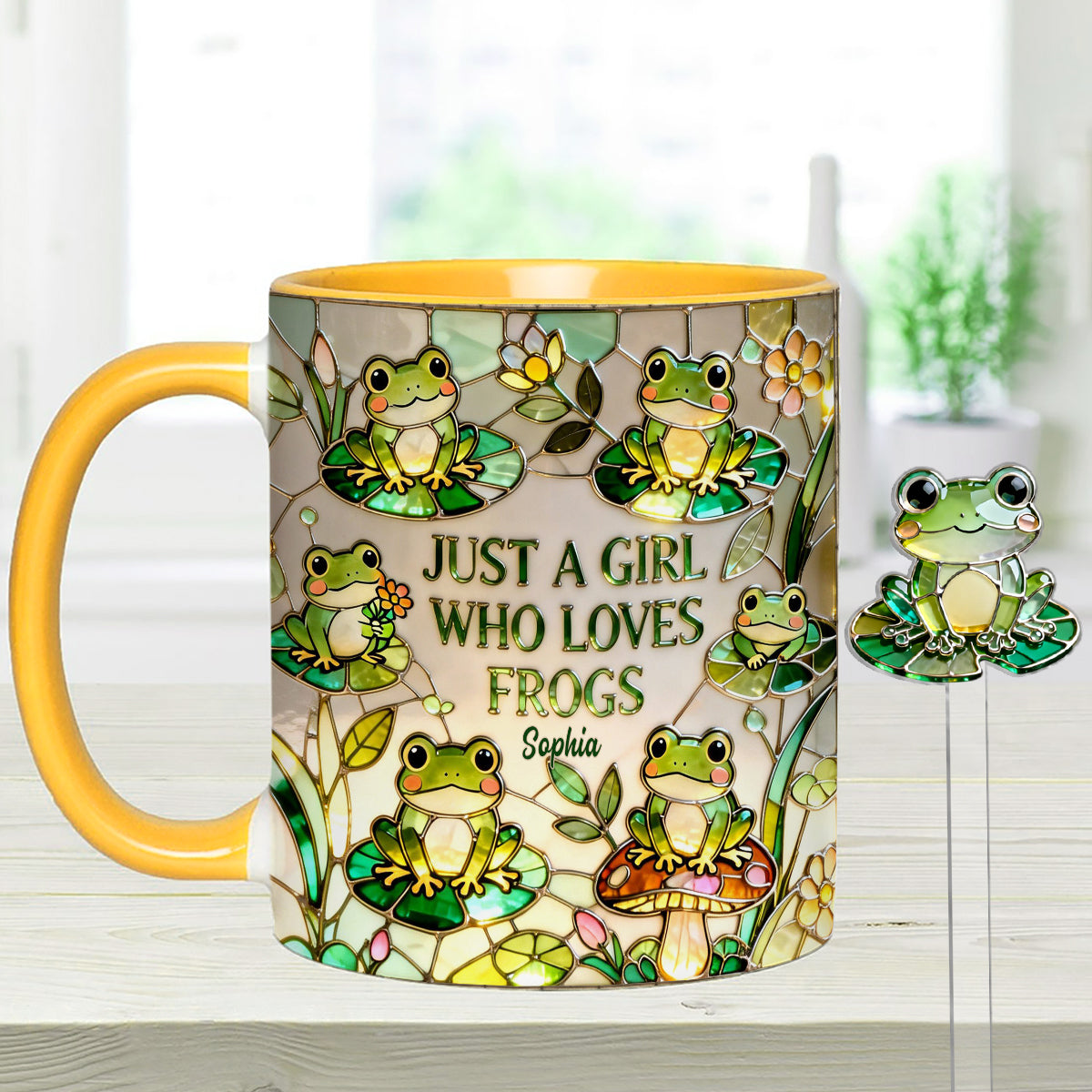 Einfach ein Mädchen, das Frösche liebt – Personalisierte Frosch-Tasse mit Acryl-Rührstäbchen