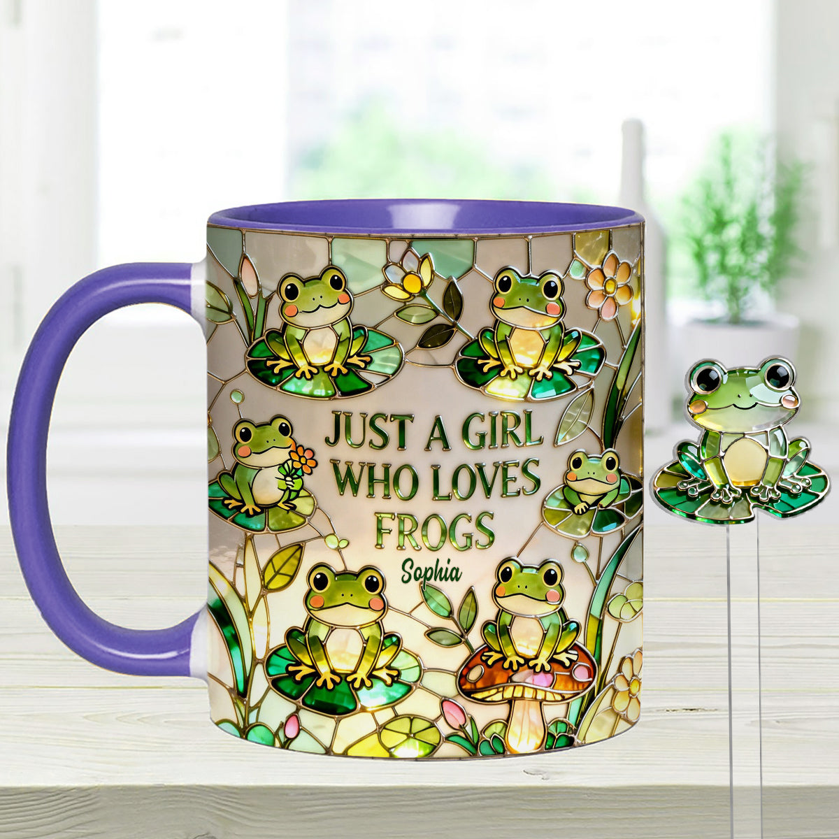 Einfach ein Mädchen, das Frösche liebt – Personalisierte Frosch-Tasse mit Acryl-Rührstäbchen