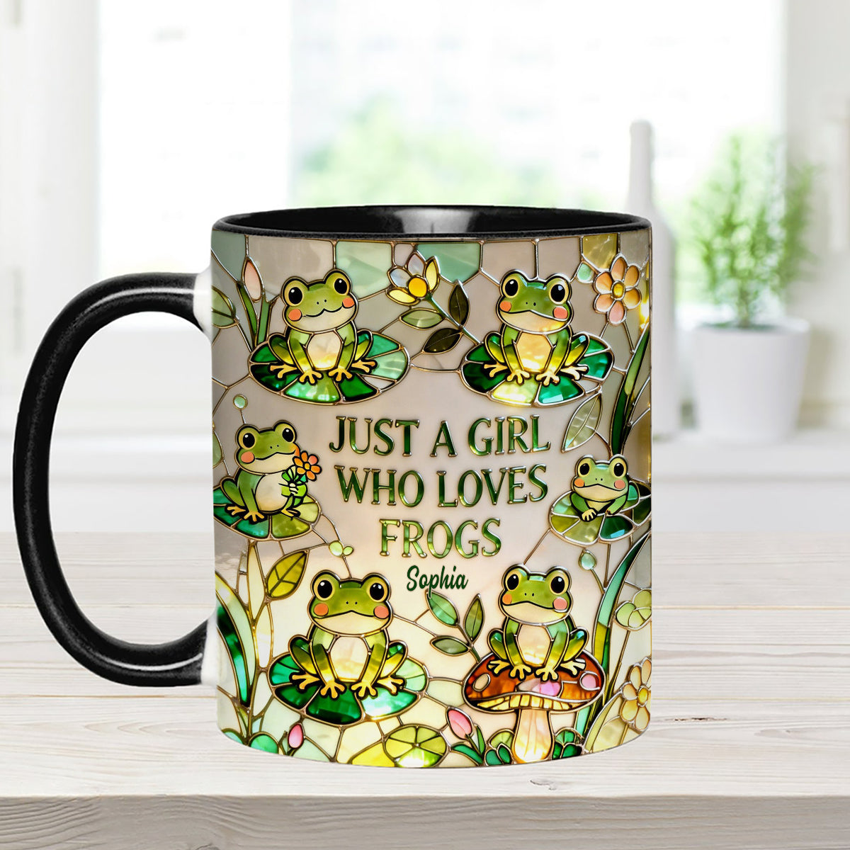 Einfach ein Mädchen, das Frösche liebt – Personalisierte Frosch-Tasse mit Acryl-Rührstäbchen