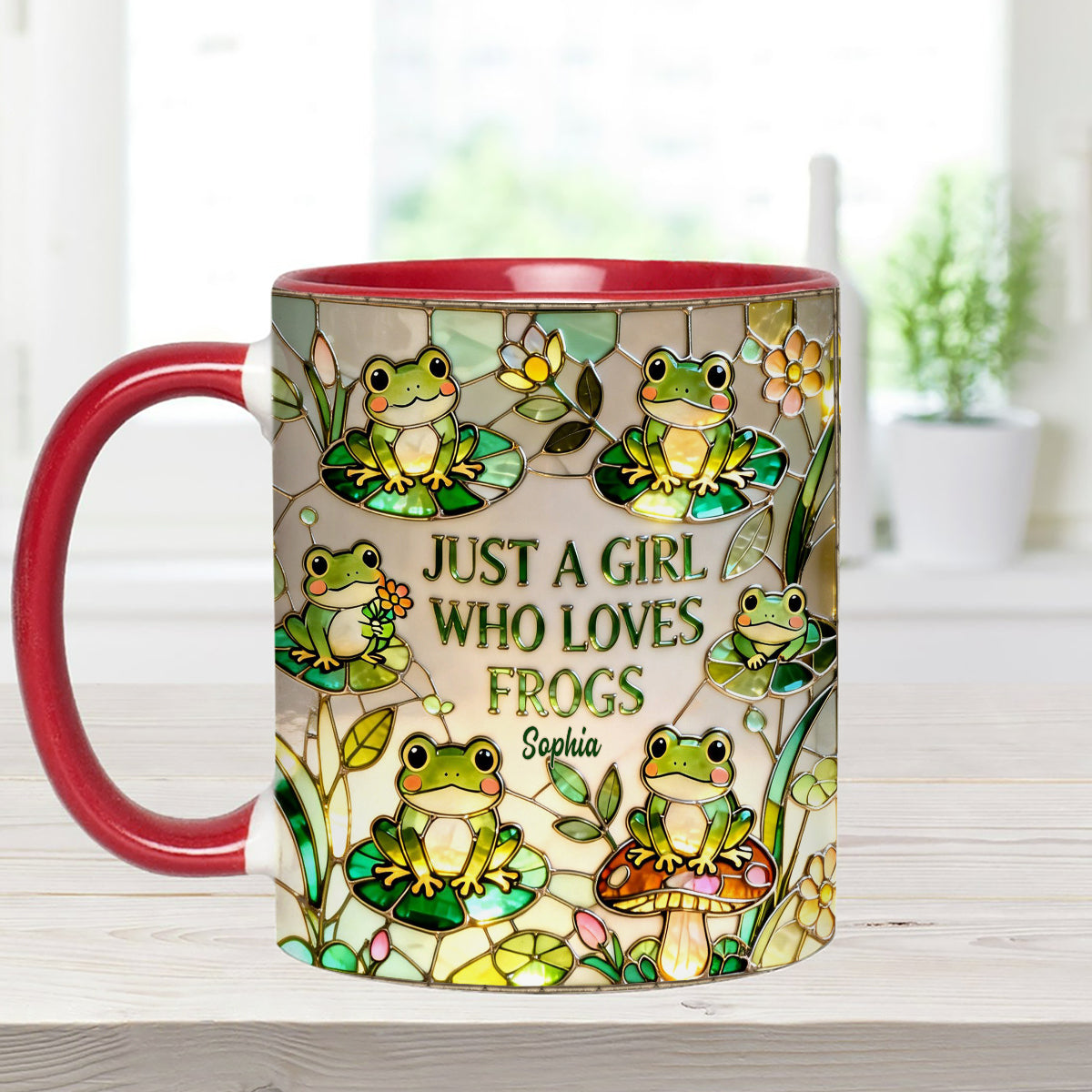Einfach ein Mädchen, das Frösche liebt – Personalisierte Frosch-Tasse mit Acryl-Rührstäbchen