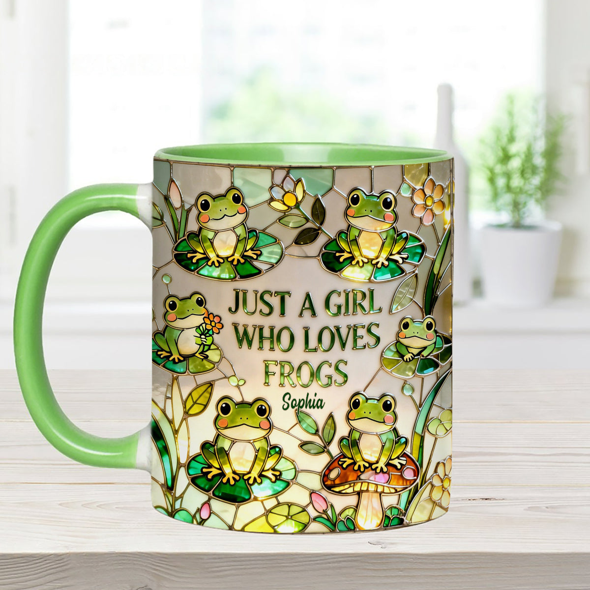 Einfach ein Mädchen, das Frösche liebt – Personalisierte Frosch-Tasse mit Acryl-Rührstäbchen