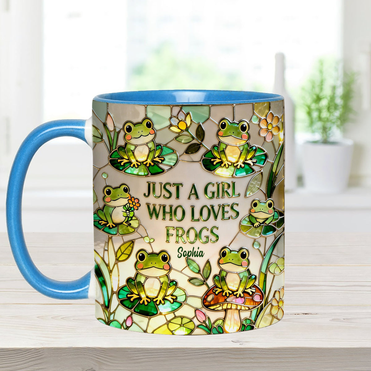 Einfach ein Mädchen, das Frösche liebt – Personalisierte Frosch-Tasse mit Acryl-Rührstäbchen