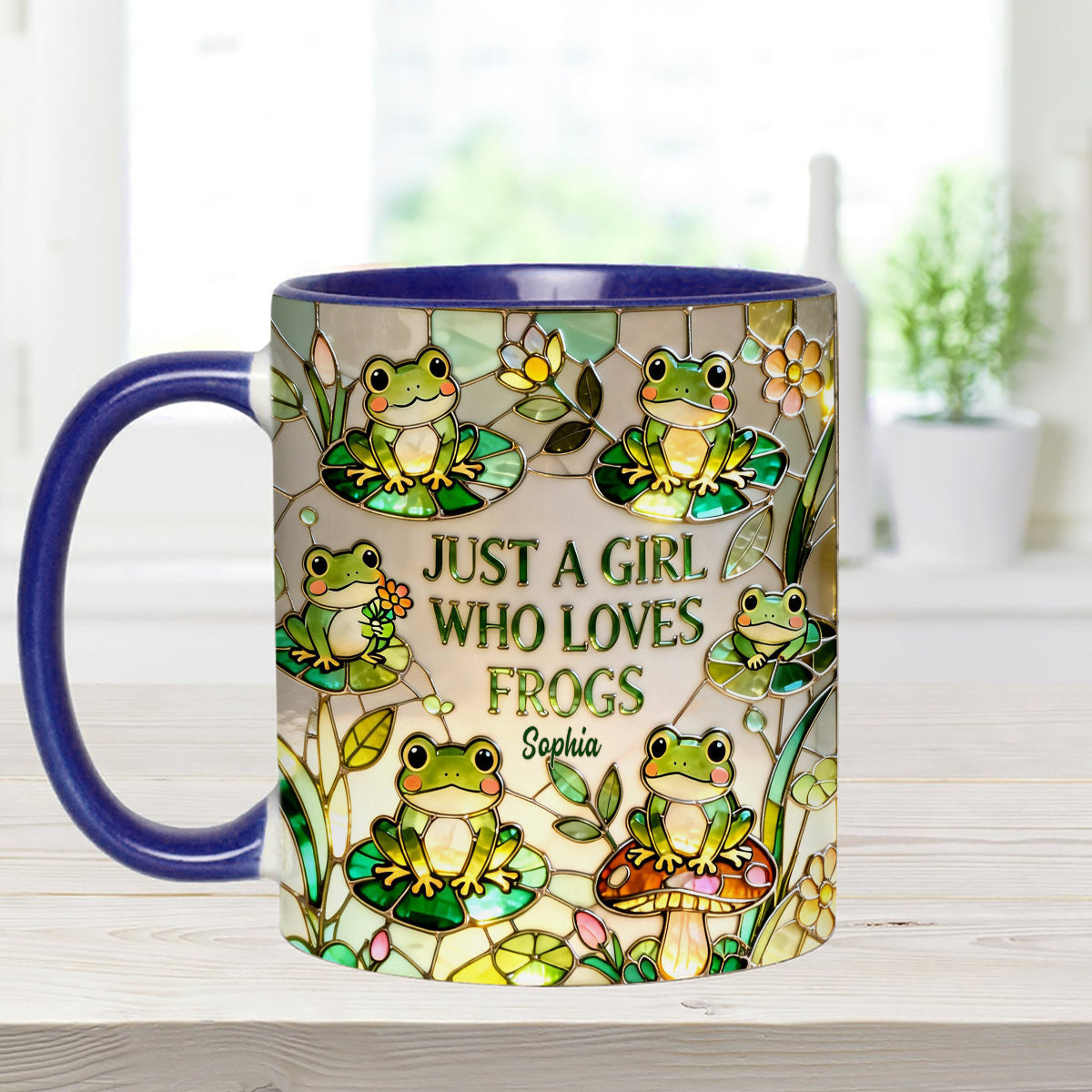 Einfach ein Mädchen, das Frösche liebt – Personalisierte Frosch-Tasse mit Acryl-Rührstäbchen