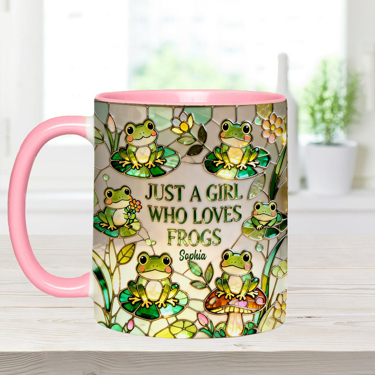 Einfach ein Mädchen, das Frösche liebt – Personalisierte Frosch-Tasse mit Acryl-Rührstäbchen