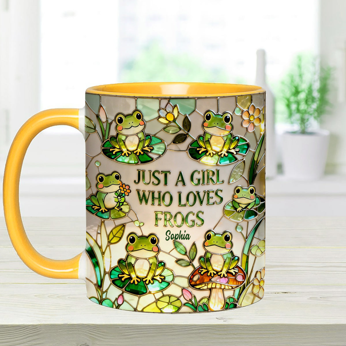 Einfach ein Mädchen, das Frösche liebt – Personalisierte Frosch-Tasse mit Acryl-Rührstäbchen