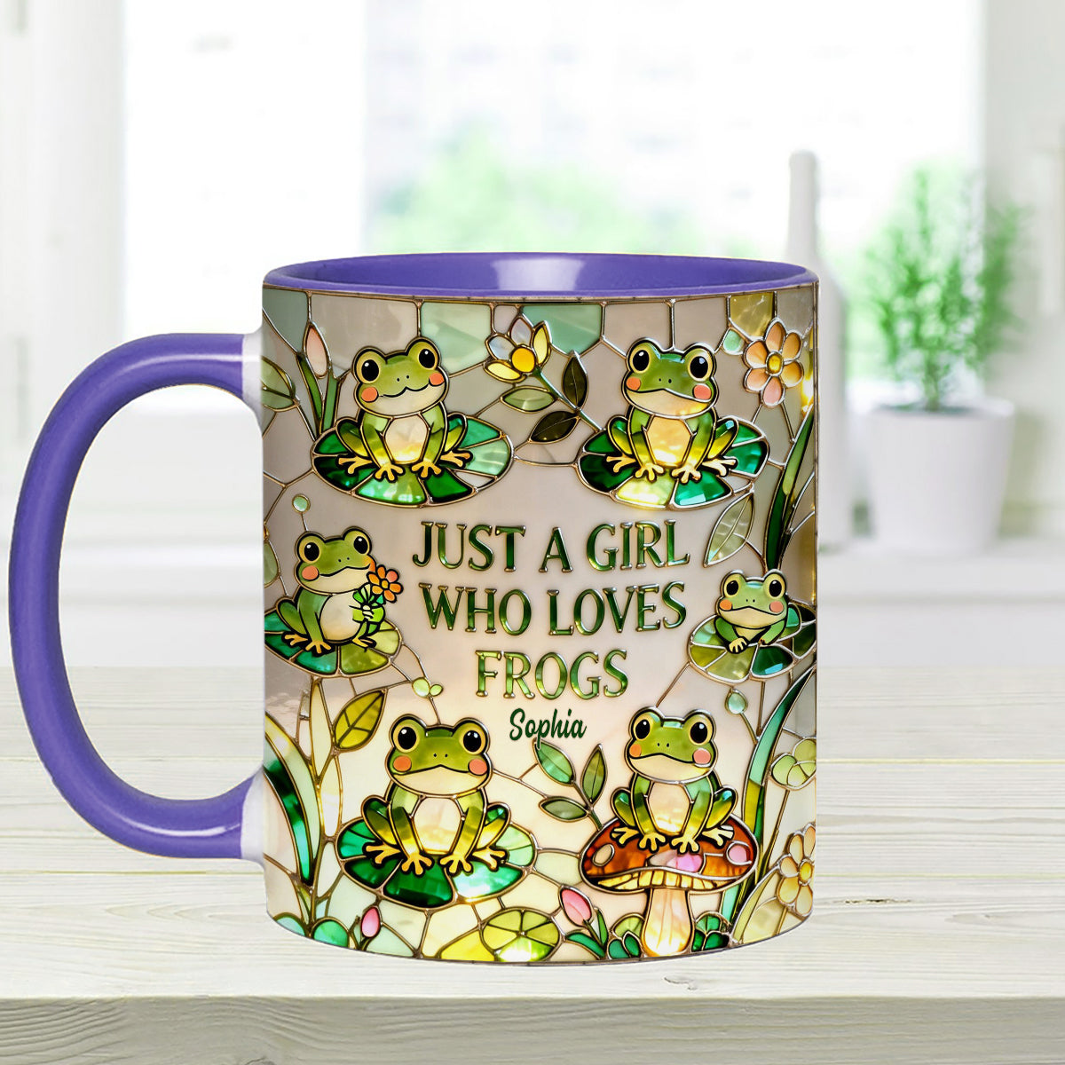 Einfach ein Mädchen, das Frösche liebt – Personalisierte Frosch-Tasse mit Acryl-Rührstäbchen