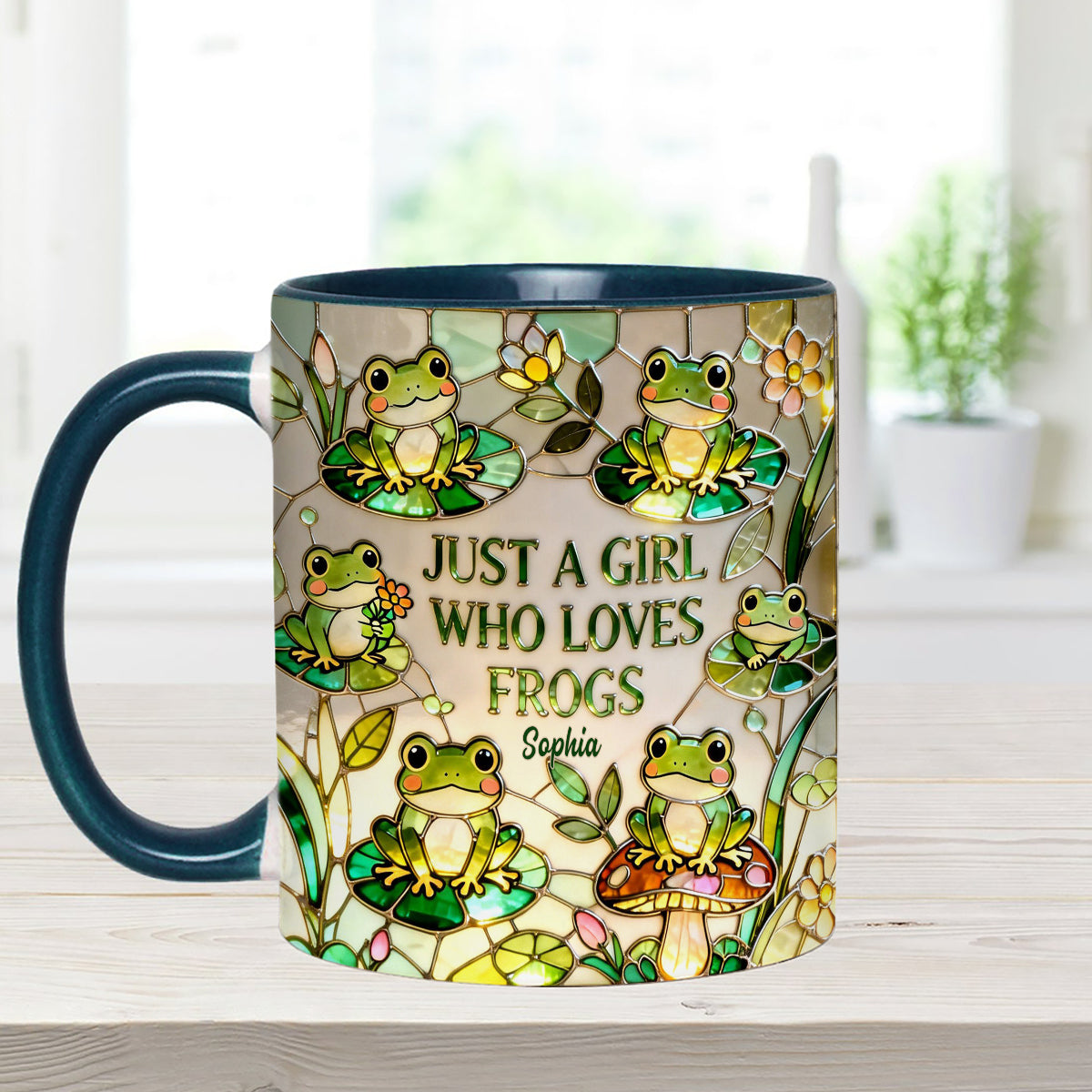 Einfach ein Mädchen, das Frösche liebt – Personalisierte Frosch-Tasse mit Acryl-Rührstäbchen