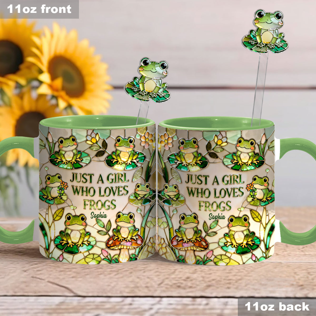 Einfach ein Mädchen, das Frösche liebt – Personalisierte Frosch-Tasse mit Acryl-Rührstäbchen