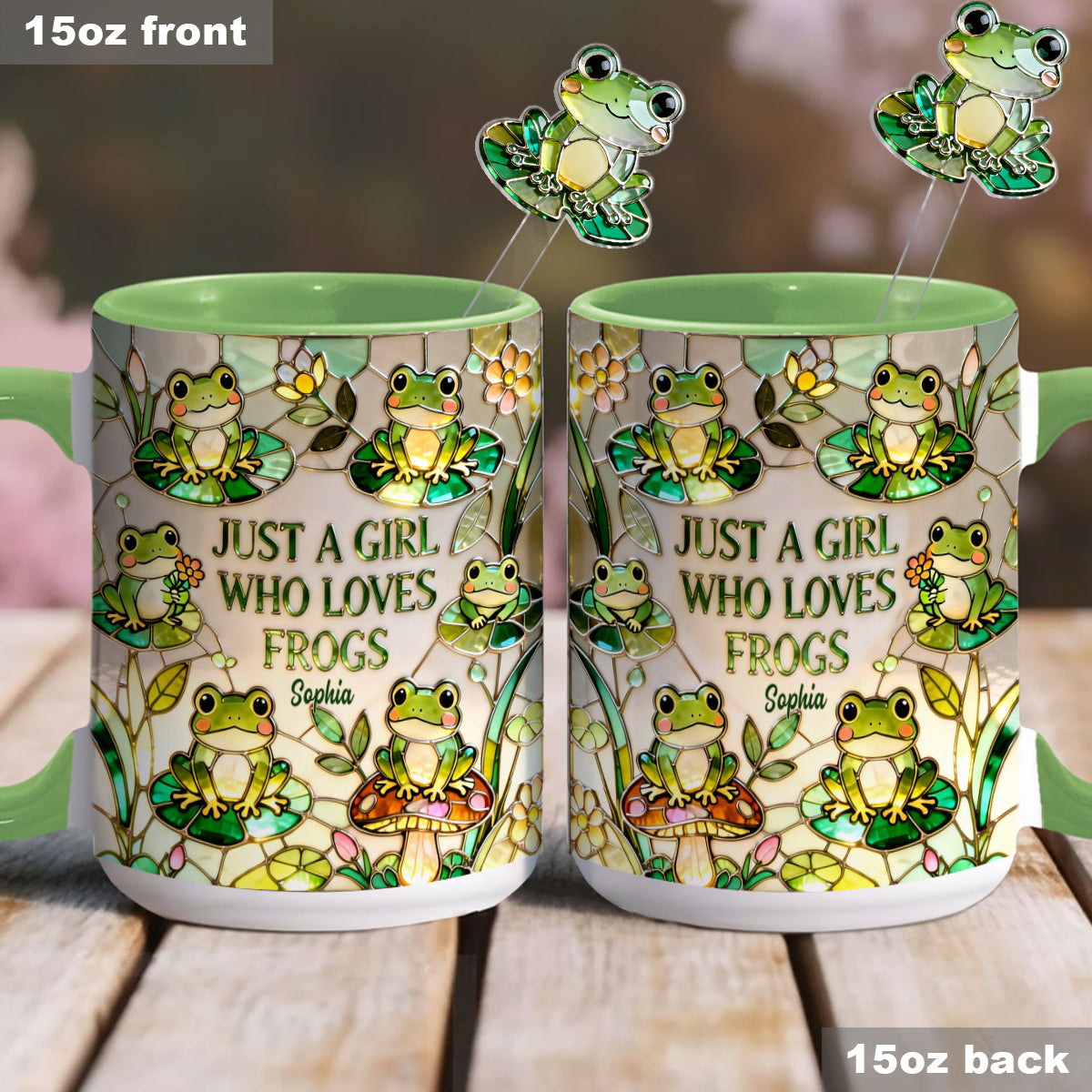 Einfach ein Mädchen, das Frösche liebt – Personalisierte Frosch-Tasse mit Acryl-Rührstäbchen