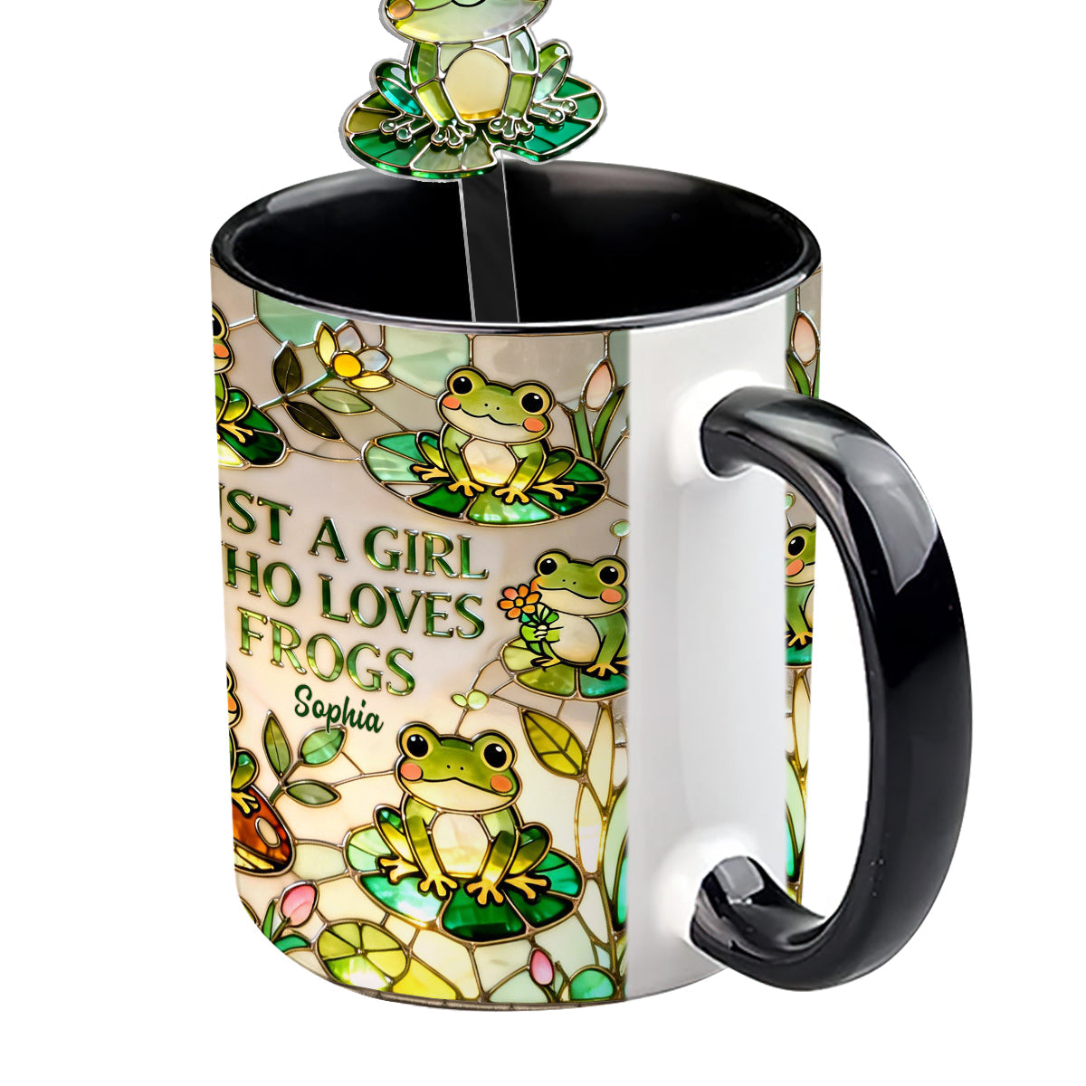 Einfach ein Mädchen, das Frösche liebt – Personalisierte Frosch-Tasse mit Acryl-Rührstäbchen