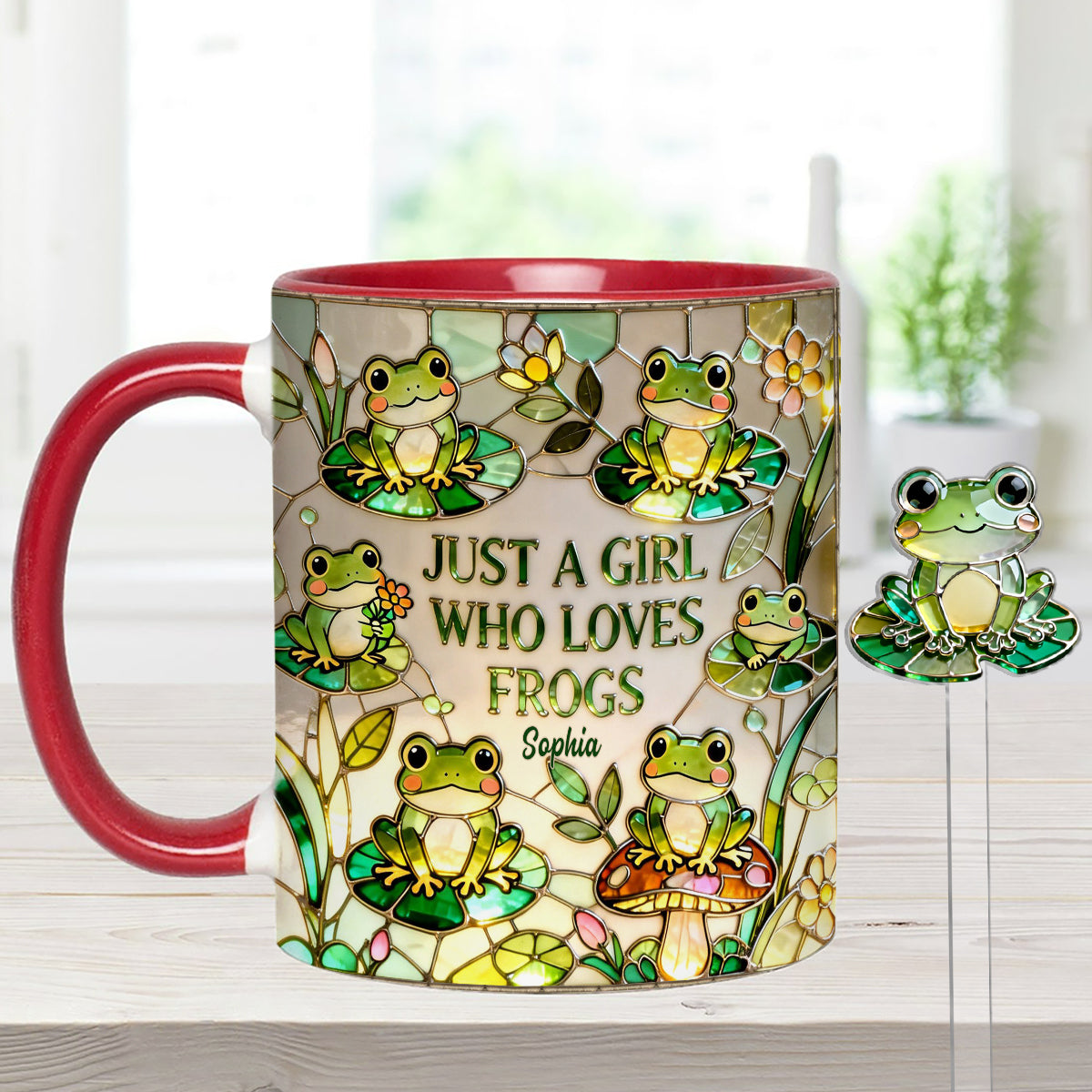 Einfach ein Mädchen, das Frösche liebt – Personalisierte Frosch-Tasse mit Acryl-Rührstäbchen