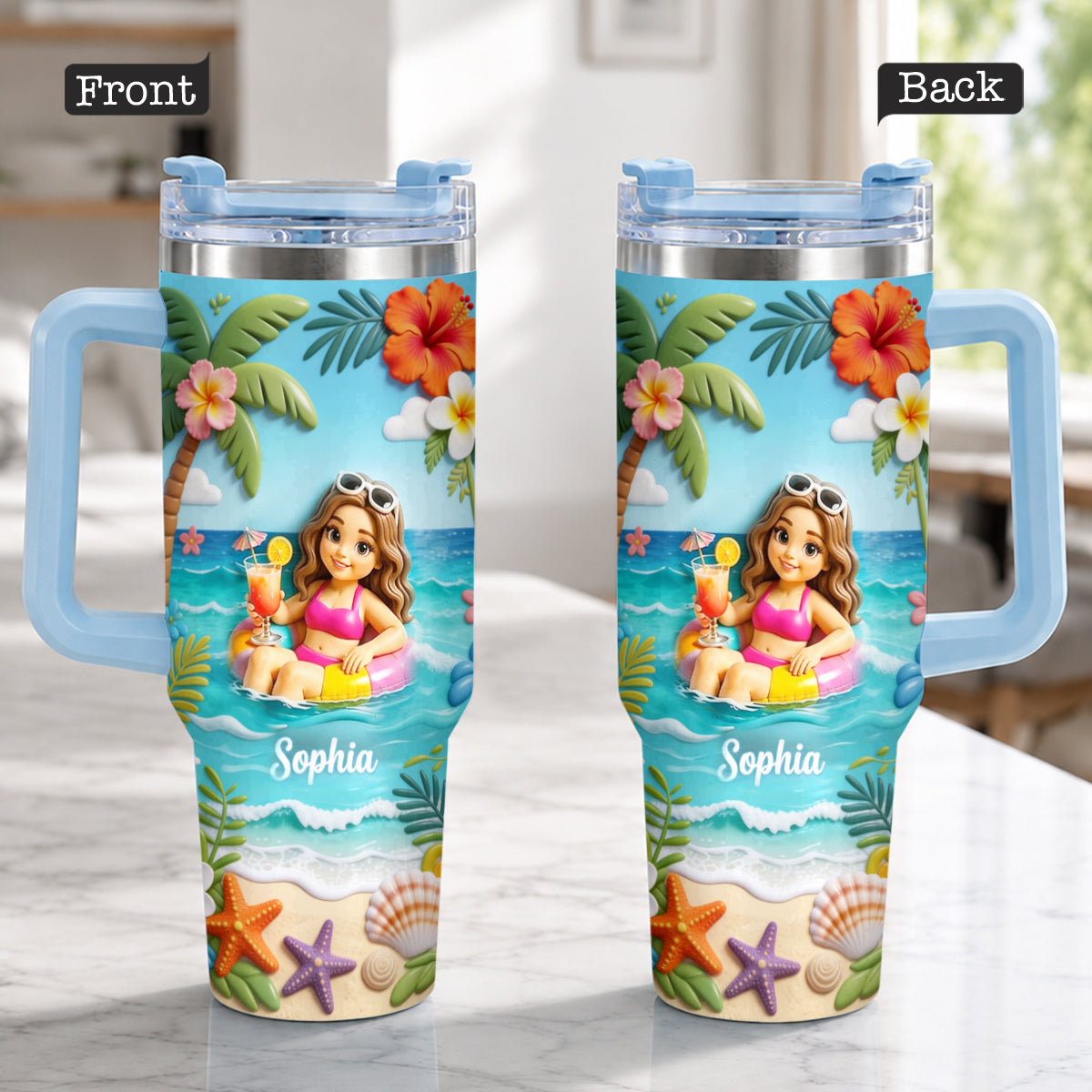 Personalisierter Tumbler für Meeresliebhaber - Sommer-Vibes