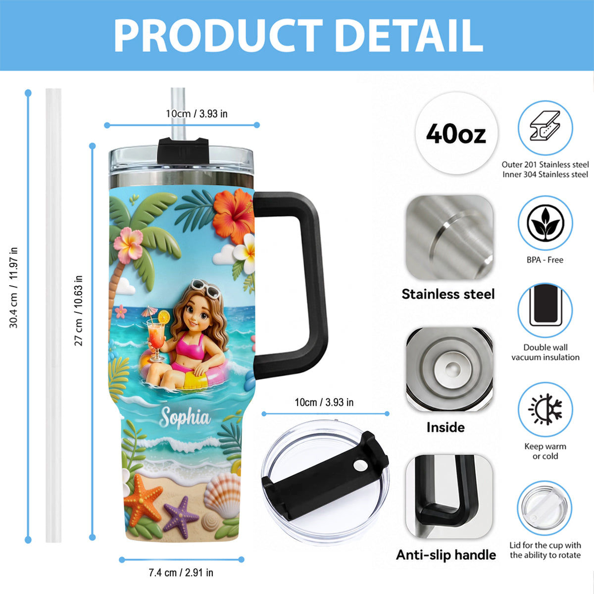 Personalisierter Tumbler für Meeresliebhaber - Sommer-Vibes