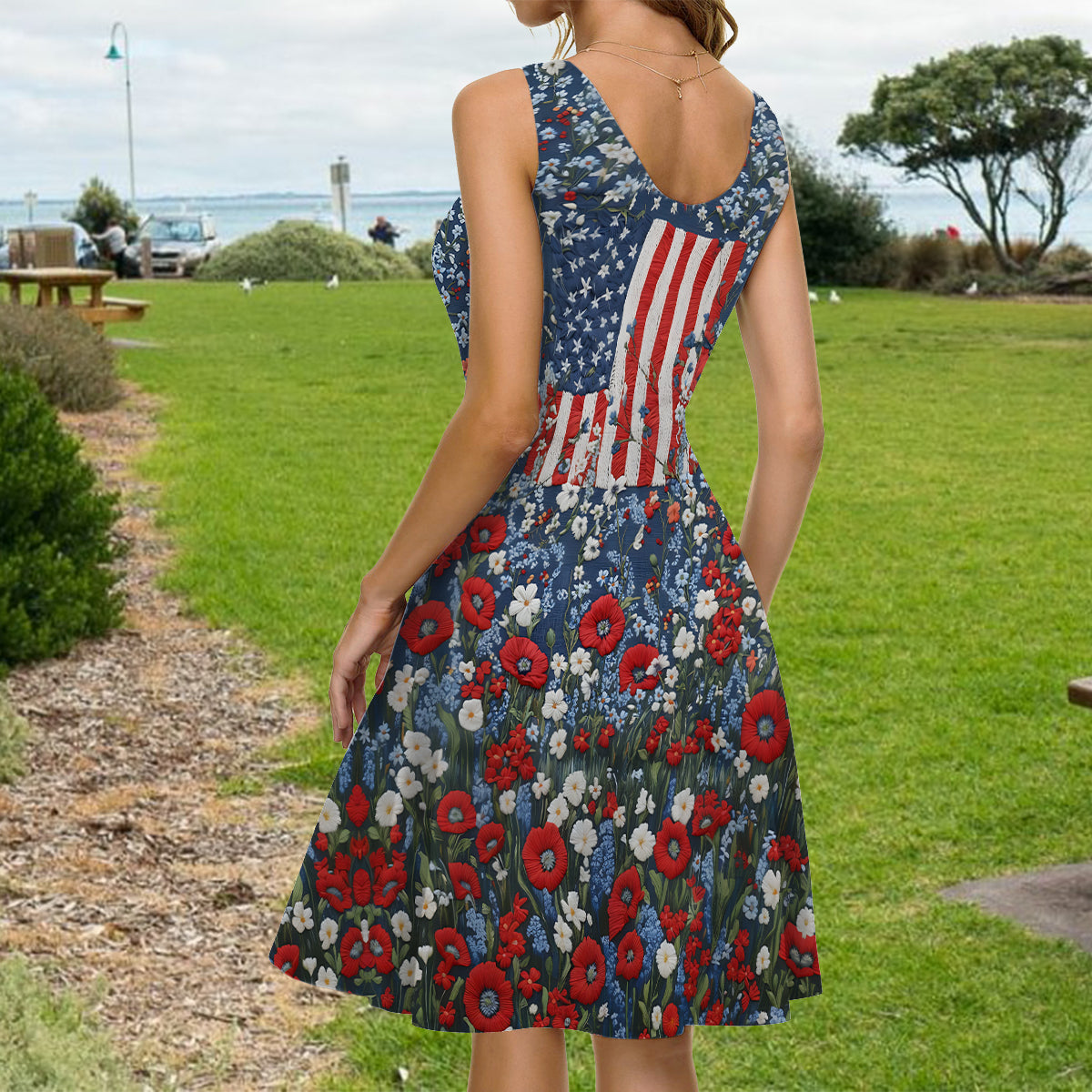 Robe sans manches personnalisée rouge, blanche et sauvage pour la fête de l'Indépendance/le 4 juillet