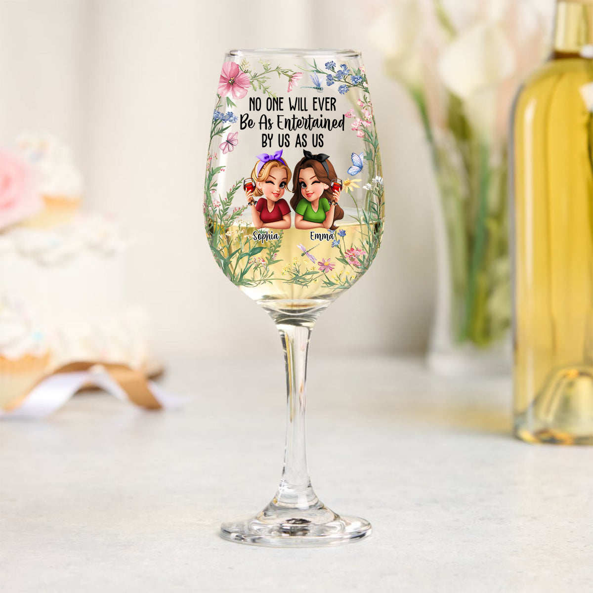 Personne ne s'amusera jamais autant avec nous que nous, ma meilleure amie ! – Verre à vin personnalisé « Meilleure amie » à longue tige