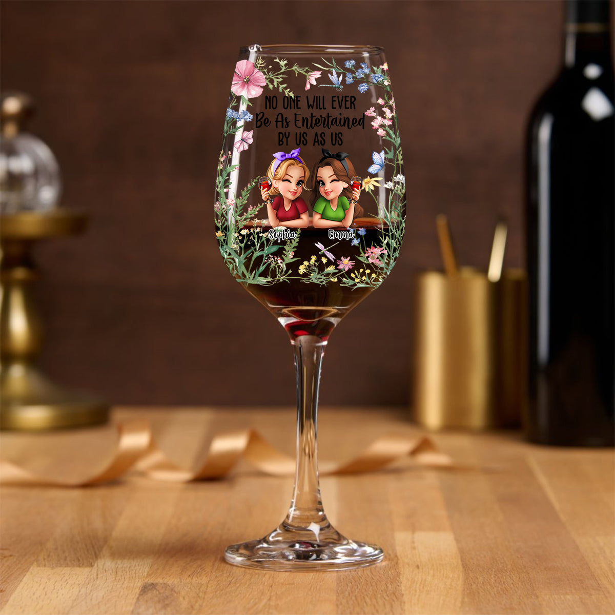 Personne ne s'amusera jamais autant avec nous que nous, ma meilleure amie ! – Verre à vin personnalisé « Meilleure amie » à longue tige