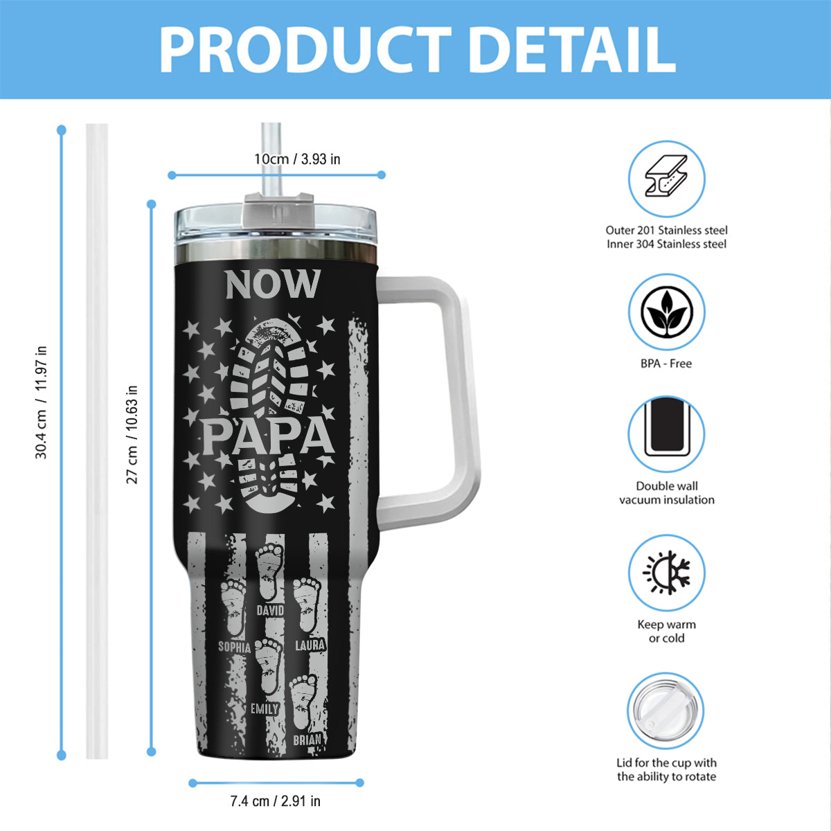First Dad Now Grandpa - Personalized Grandpa Tumbler With Handle