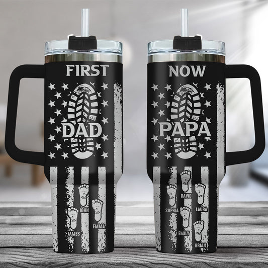 Erst Papa, jetzt Opa – personalisierter Opa-Trinkbecher mit Henkel