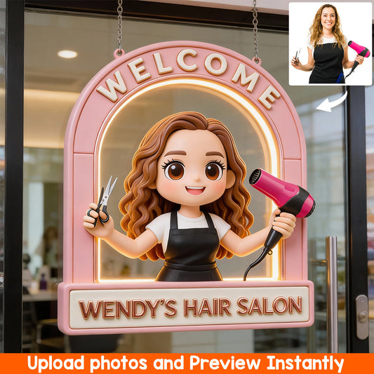 Enseigne de bienvenue pour salon de coiffure - Enseigne lumineuse LED personnalisée en acrylique pour coiffeur