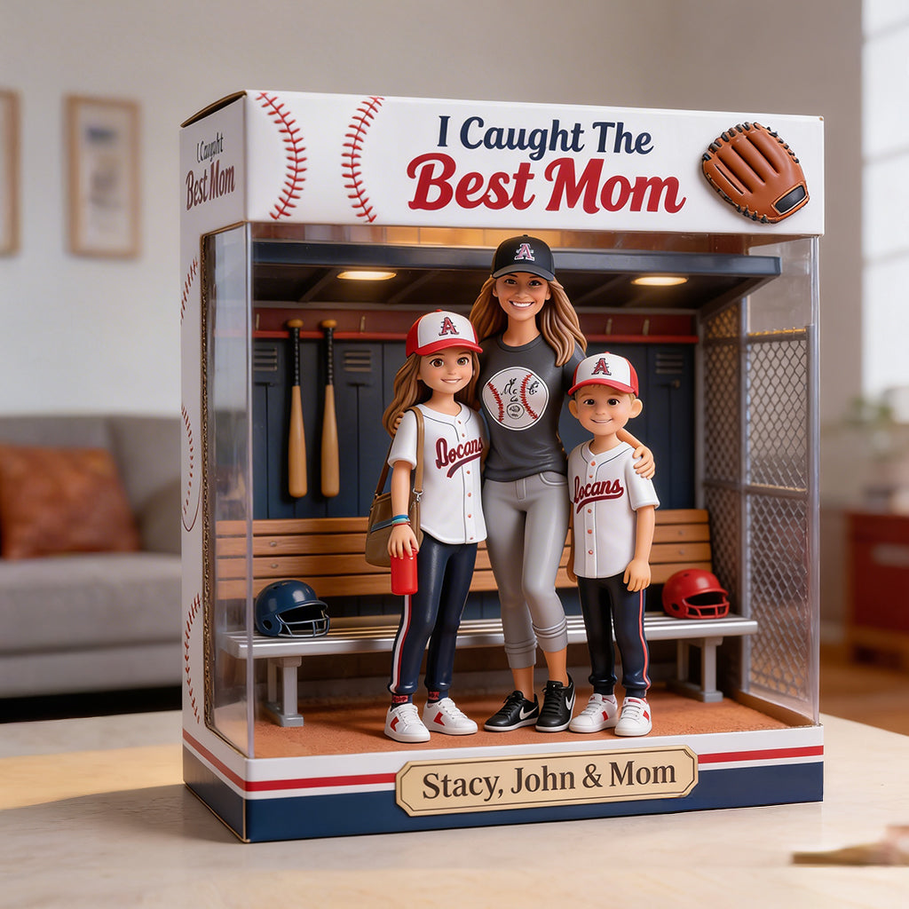 J'ai attrapé la meilleure maman - Plaque acrylique personnalisée en forme de baseball