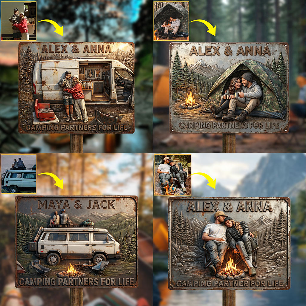 Camping Partners For Life - Personalized Camping Cut Metal Sign