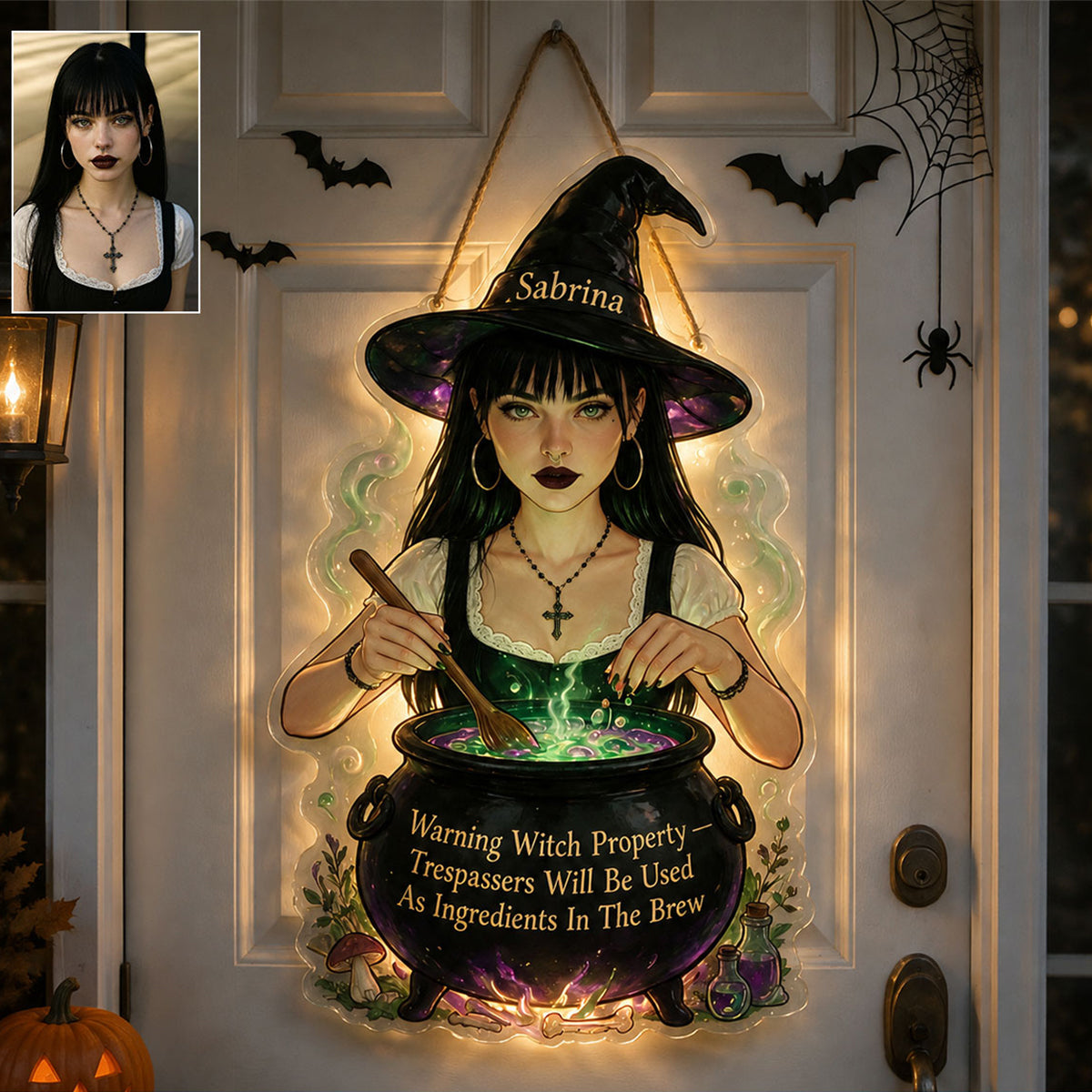 Warnende Hexen-Eigenschaft - Personalisierte Hexen-LED-Licht-Acrylschild