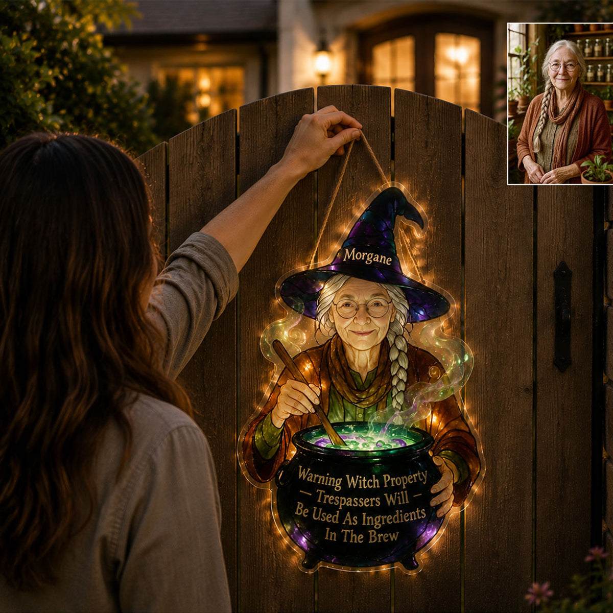 Warnende Hexen-Eigenschaft - Personalisierte Hexen-LED-Licht-Acrylschild