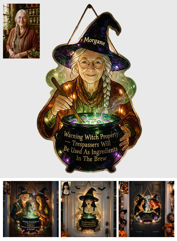 Warnende Hexen-Eigenschaft - Personalisierte Hexen-LED-Licht-Acrylschild