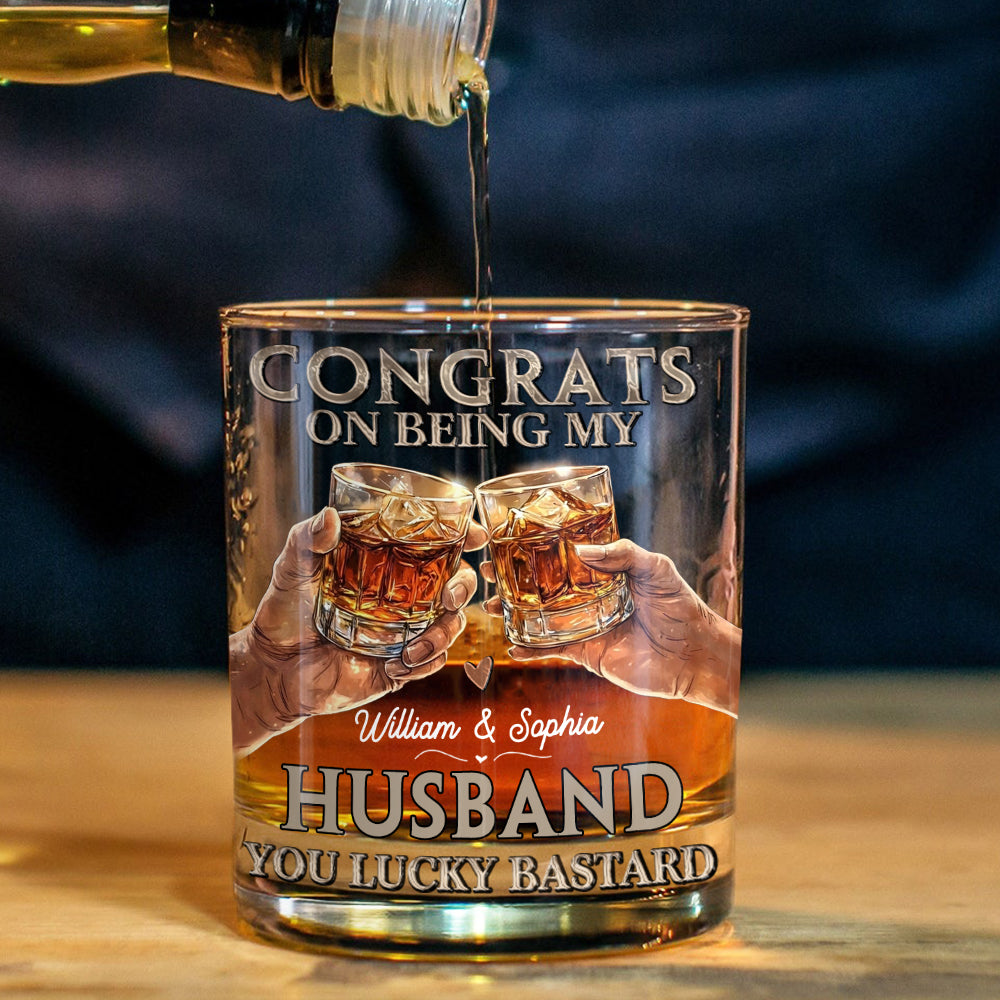 Congrats On Being My Husband - Personalized Couple Whiskey Glass