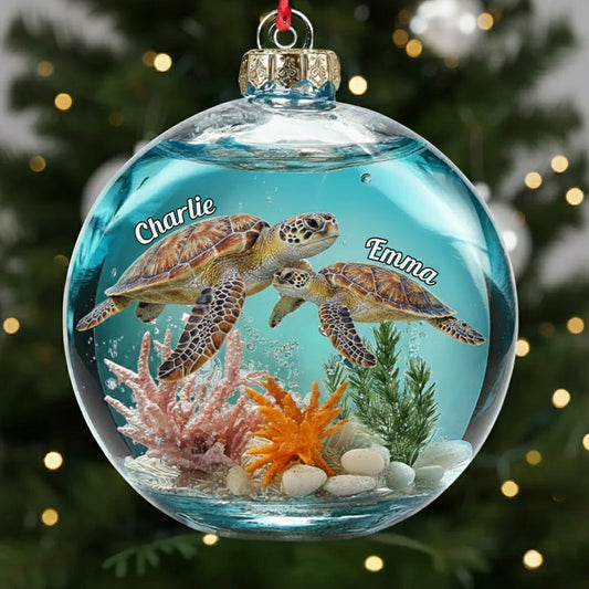 Couple de tortues - Ornement transparent personnalisé en forme de tortue