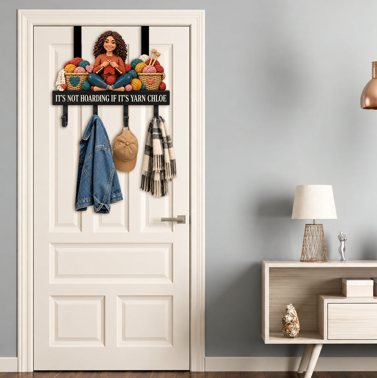 My Happy Place Gift For Crochet, Knitting Lovers - Personalized Crocheting Metal Door Hooks