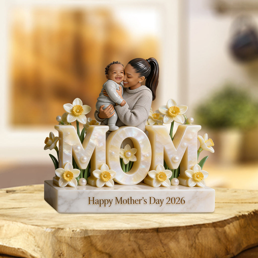 Individuelles Muttertagsgeschenk für Mama/Oma, personalisierte Acrylplakette in Wunschform mit Blumenmotiv