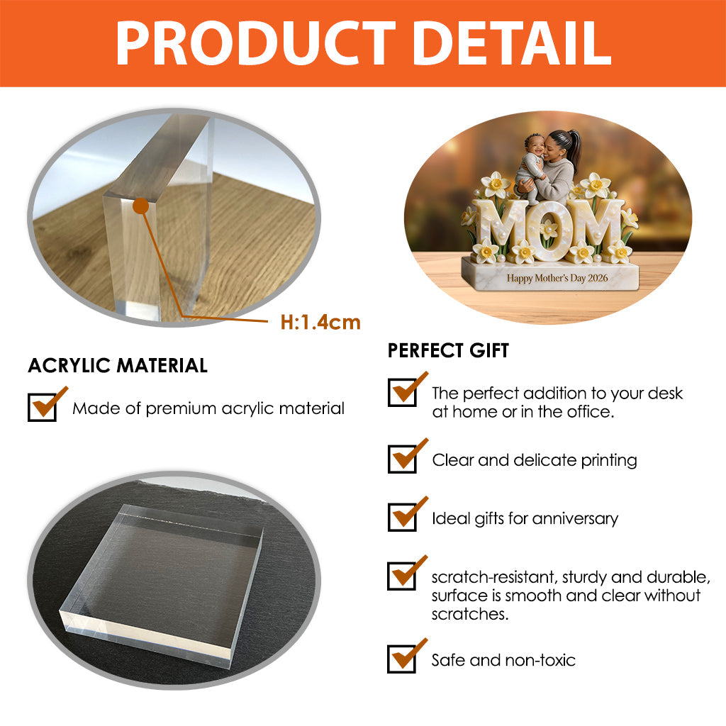 Individuelles Muttertagsgeschenk für Mama/Oma, personalisierte Acrylplakette in Wunschform mit Blumenmotiv