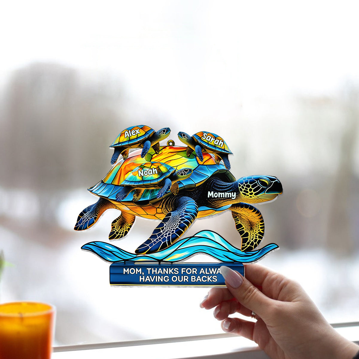 Mom, Thank For Always Having Out Back - Personalized Mother Window Hanging Suncatcher Ornament