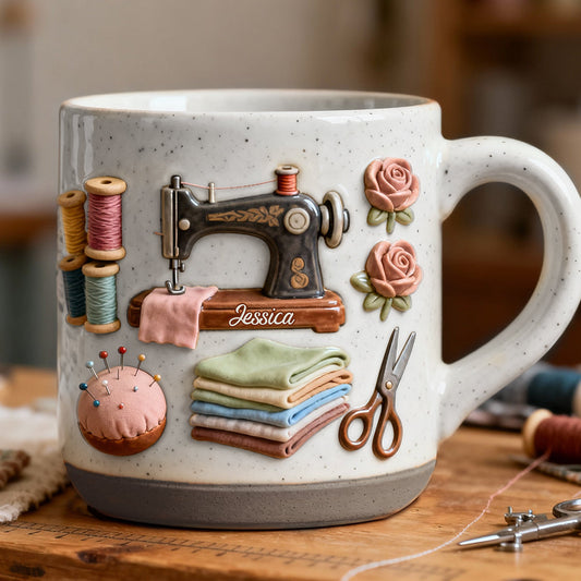 Ich liebe Nähen – Personalisierte Keramiktasse mit Nähmotiv