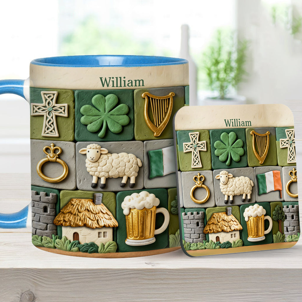 Irisches Erbe – Personalisierte Tasse und Untersetzer mit irischem Akzent