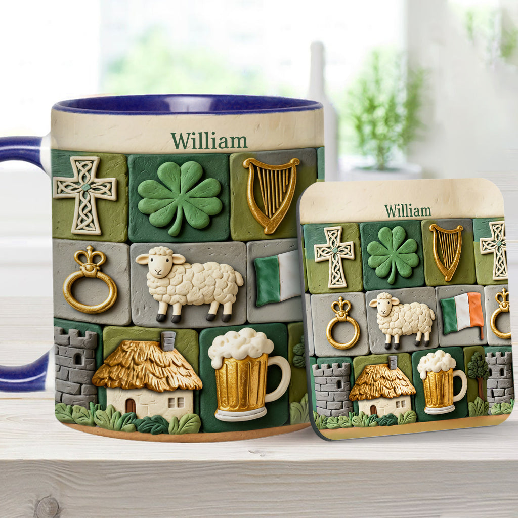 Irisches Erbe – Personalisierte Tasse und Untersetzer mit irischem Akzent